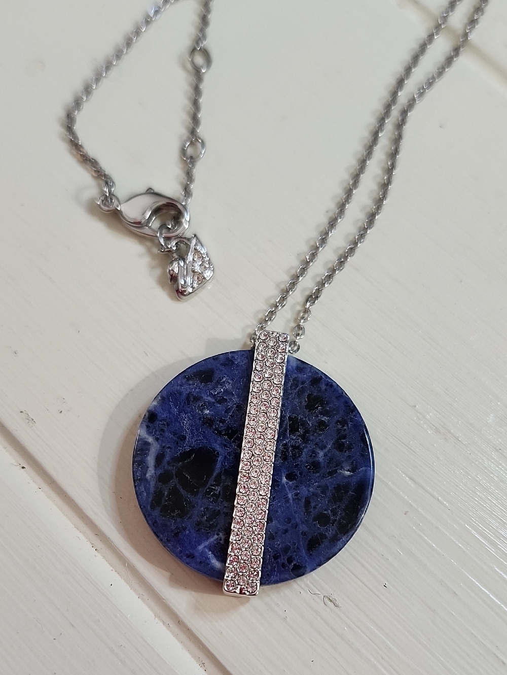 Swarovski Sodalite Disk Pendant On 18" Chain
